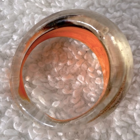 Vintage Art Glass Handmade Orange Burgundy & Gold Glitter Band Ring - Picture 8 of 11
